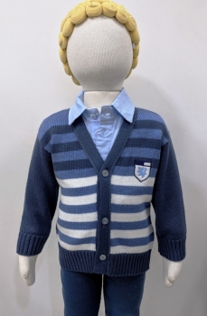 Cardigã infantil de tricot az/bco P - G - 1 